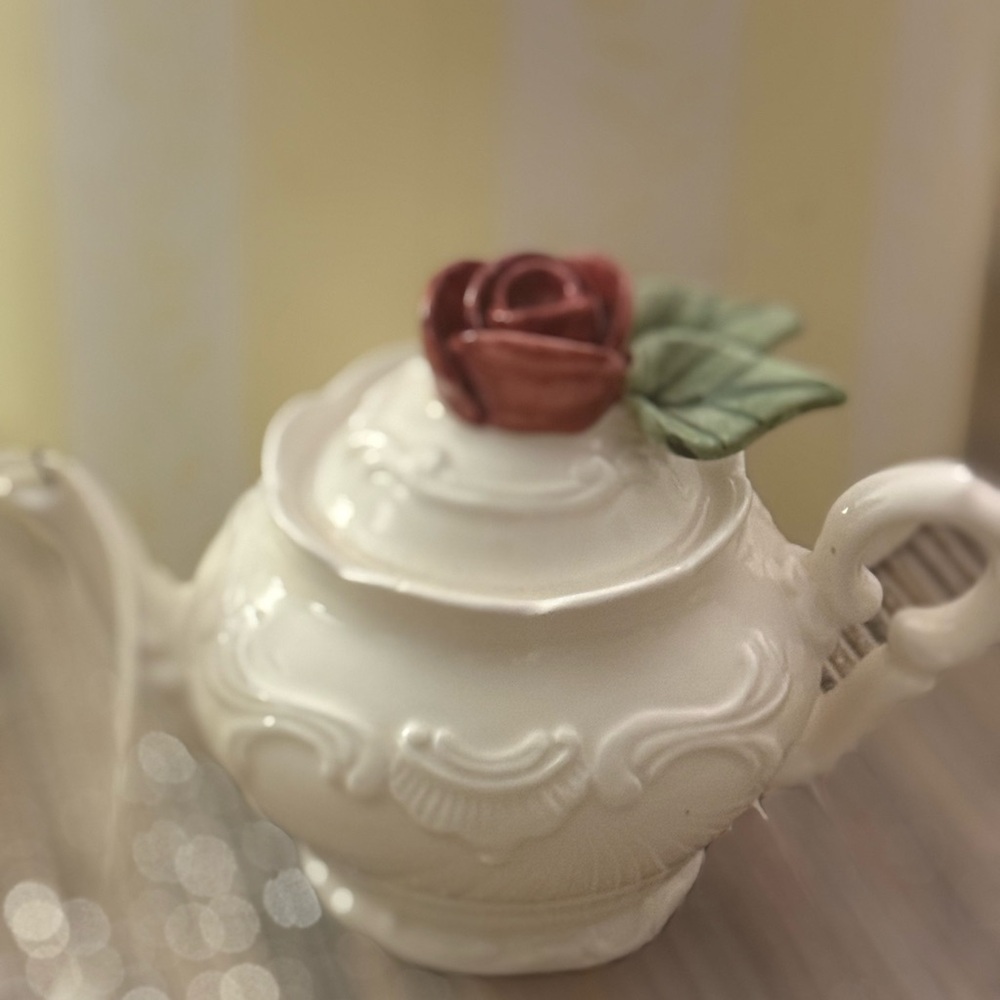 Mini Elegant White Teapot with Rose Accent